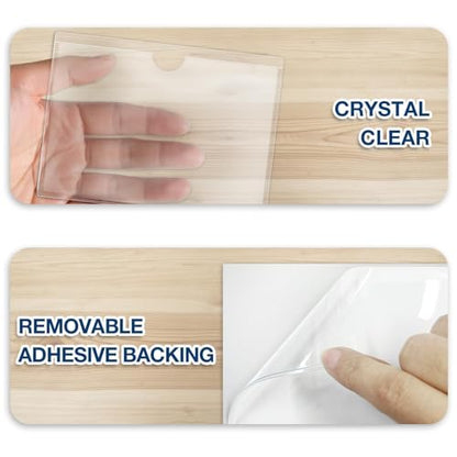 H4D 48 Pack Labels for Storage Bins, 3" x 5" Plastic Clear Adhesive Index Card Holders, Tote Label Pockets for Organizing Storage, Library Card, Shelves - size: 3" x 5", style: 48 Pack