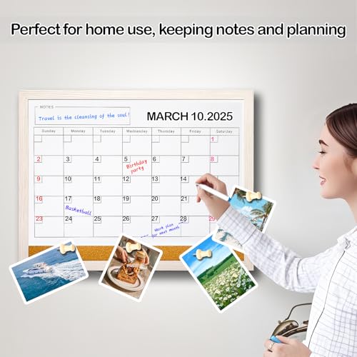 Dry Erase Calendar Whiteboard for Wall - 17x13 Inch Magnetic Whiteboard, Reusable Monthly Planner Board for Home Office, Classroom, Teachers & Students (White)