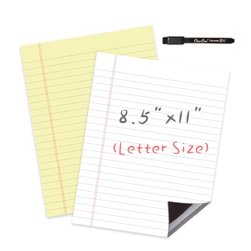 Magnetic Dry Erase Board – 8.5”x11” Reusable Lined Dry Erase List Board for Fridge 2 Pcs – Marker Included - style: Yellow+White