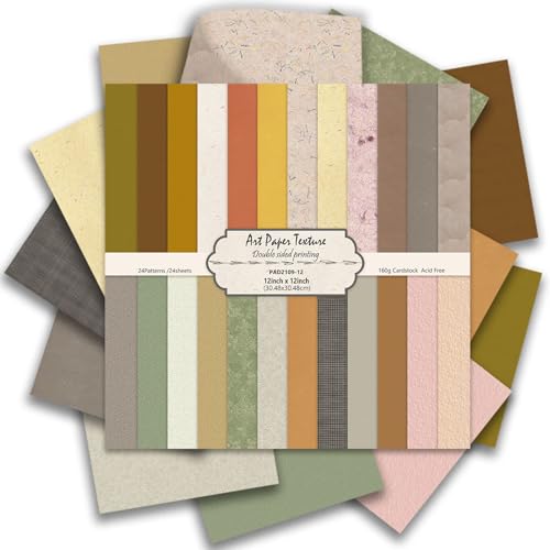 24 Sheets Scrapbook Paper - Boho Patterned Cardstock Paper Pads, 12"x12" 160gsm Coloured Double Sided Decorative Craft Papers for Scrapbooking, Card Making, Journaling and DIY Projects (Boho 5) - color: Boho 5