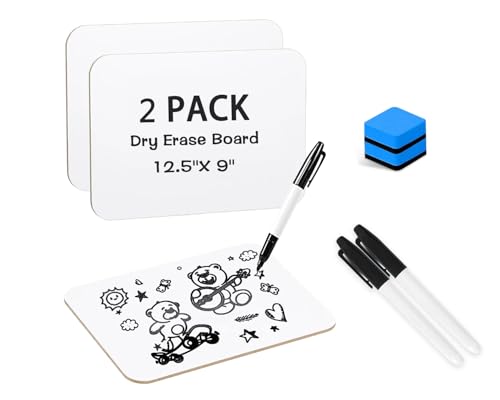 2 Packs Dry Erase LapBoards with 2 Erasers and 2 Markers, 12.5" x 9" Double Sided Whiteboards, Dry Erase Boards for Students Teachers Kids Learning Education Home Classroom Office Meeting Group