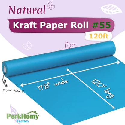 PerkHomy 17.8" x 1,440" (120') Lake Blue Kraft Paper Roll for Craft Bulletin Board Paper Art Table Covering Crafting Gift Wrapping Bouquet Packing Parcel 80GSM 55LB (Lake Blue, 17.8" x 120') - color: Lake Blue, size: 17.8" Width x 120' Length