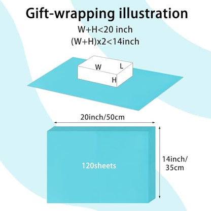 120 Sheets Gift Wrapping Tissue Paper, 20" x 14" Bulk Colored Tissue Paper (Light Blue) - color: Light Blue