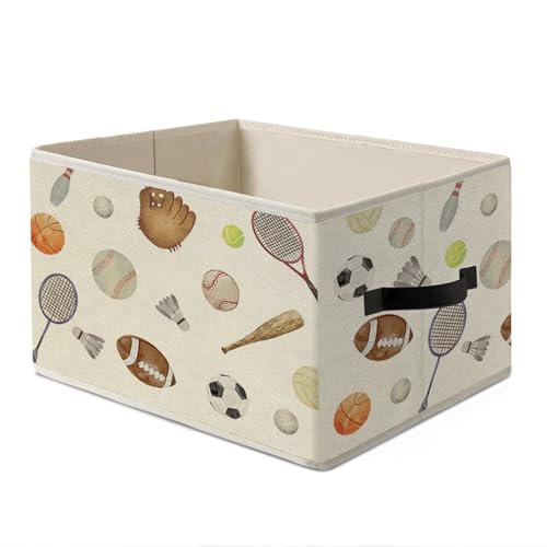 Sports Nursery Storage Bins with Handles, Kids Playroom Foldable Collapsible Storage Basket Organizer for Kids Boys Room Bedroom Playroom Bathroom Books Clothes - color: Sports
