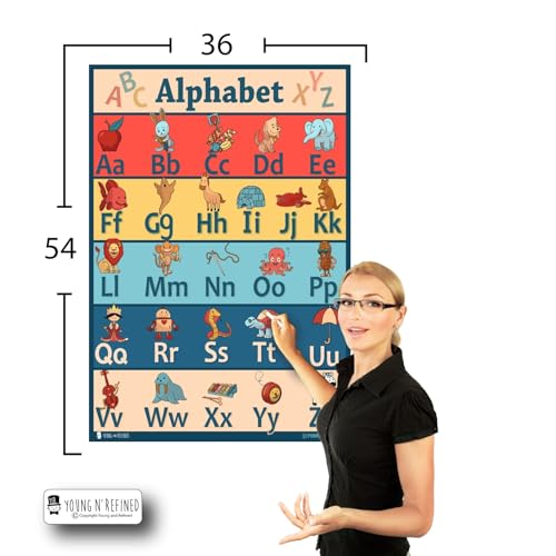 XXL Learning Alphabet ABC educational Plastic poster for classroom kids teaching tool Young N Refined (36x54) - color: Alphabet, size: 36x54