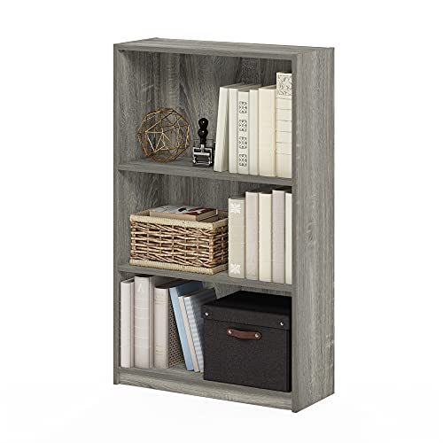 Furinno JAYA Book Shelf, 3-Tier Bookshelf, Bookcase with Adjustable Shelves, 9.5 x 24.5 x 40.3, for Organization and Storage, for Living Room, Bedroom, Home Office, French Oak - color: French Oak Grey, size: 3-Tier