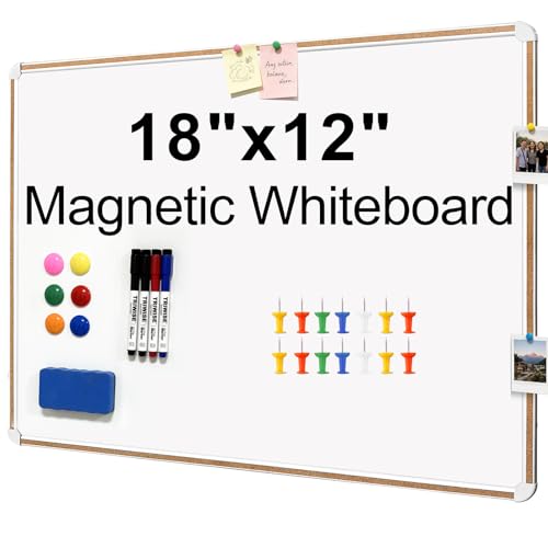 Large Magnetic White Board for Wall,Aluminum & Cork Strip Frame Whiteboard for Office,Presentation Dry Erase Board Wall Mount,Large Whiteboard for School Classroom Huge Whiteboards (18" W x 12" H) - size: 18"W x 12"H