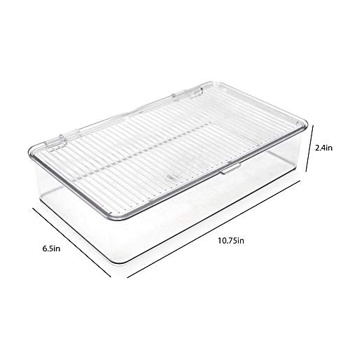 Isaac Jacobs Small Stackable Organizer Bin (10.75” x 6.5” x 2.4”) w Hinged Lid Clear Storage Box Home Office School Fridge Bathroom Kitchen Pantry Container BPAFree Food Safe (Small Clear) - size: Small