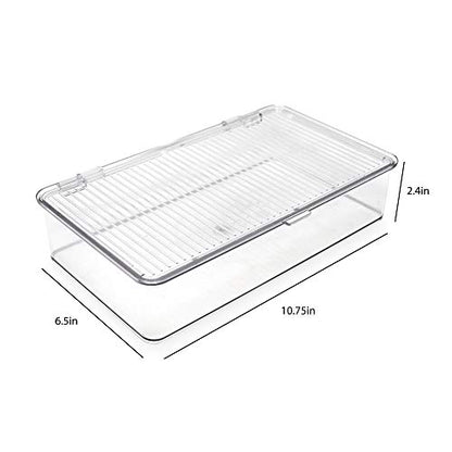 Isaac Jacobs Small Stackable Organizer Bin (10.75” x 6.5” x 2.4”) w Hinged Lid Clear Storage Box Home Office School Fridge Bathroom Kitchen Pantry Container BPAFree Food Safe (Small Clear) - size: Small