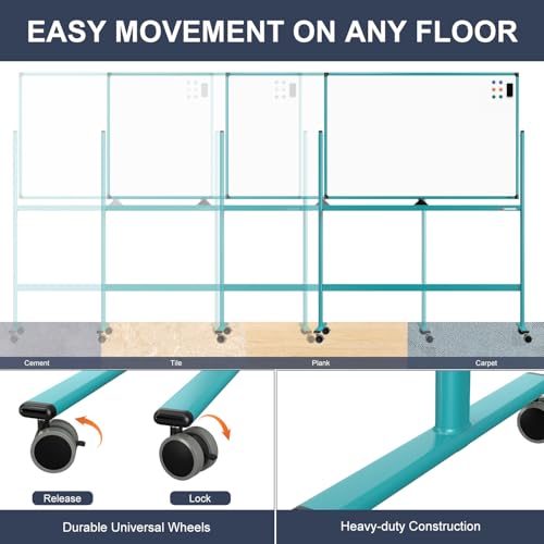 Mobile Whiteboard on Wheels, 48x32 Inches Rolling Whiteboard, Magnetic Dry Erase Board with Stand, Standing White Board for Office, School, Home, Large Double Sided White Board with Paper Pad - color: Blue, size: 48"x32"