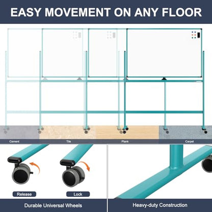 Mobile Whiteboard on Wheels, 48x32 Inches Rolling Whiteboard, Magnetic Dry Erase Board with Stand, Standing White Board for Office, School, Home, Large Double Sided White Board with Paper Pad - color: Blue, size: 48"x32"