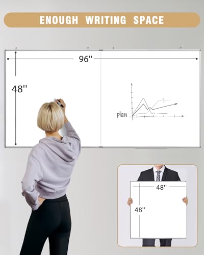 96"X 48" Large Magnetic Dry Erase Whiteboard, Removable Wall Hanging Board with 4 Pens & 1 Dry Erasers & 6 Magnets, Sliver Aluminum Frame White - color: White, size: 96"W x 48"H