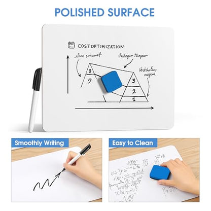 MaxGear Double Sided Dry Erase Board, 9'' x 12'' Small White Board, 2 Pack | Reusable Double Sided Surface, Easy to Write and Erase, Portable Small Learning Board, Includes 2 Markers and 2 Erasers