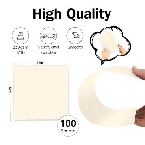 100 Pack Cardstock Cream 12x12, Goefun Ivory Cardstock Paper, 80lb Thick Paper for Printing, Invitations, Card Making, Scrapbook, Crafts - color: cream