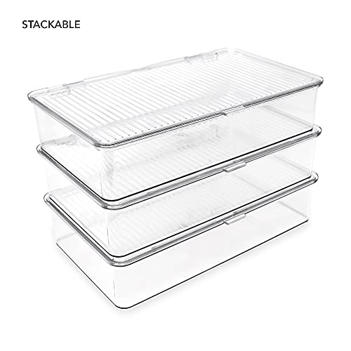 Isaac Jacobs Small Stackable Organizer Bin (10.75” x 6.5” x 2.4”) w Hinged Lid Clear Storage Box Home Office School Fridge Bathroom Kitchen Pantry Container BPAFree Food Safe (Small Clear) - size: Small