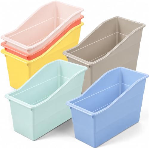 6 Pack Book Bins for Classroom Library, Storage Organizer Bins Holders, 11.4 x 5.5 x 7.4 Inch Durable Plastic Containers for School, Office, Kitchen & Home Organization (Boho Color) - color: Boho Color