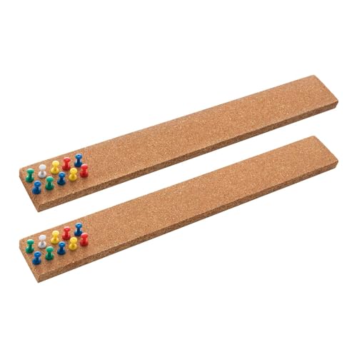 HBlife Cork Board Bulletin Board Bar Strip 2 Pack, 15x2 Inch - 1/2 Inch Thick, Frameless Cork Board Strips with 50 Multi-Color Push Pins, Strong Self Adhesive Backing - size: 15" x 2"- 2pcs style A