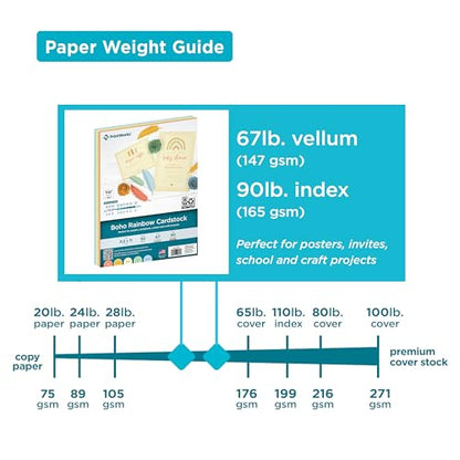 PrintWorks Boho Rainbow Cardstock 8.5" x 11" - 50 Sheets - 5 Assorted Boho Tones - Ideal for School & Craft Projects - 67 lb/147 gsm & 90 lb/165 gsm - Made in the USA - SFI® Certified (00660) - size: 50 Sheets