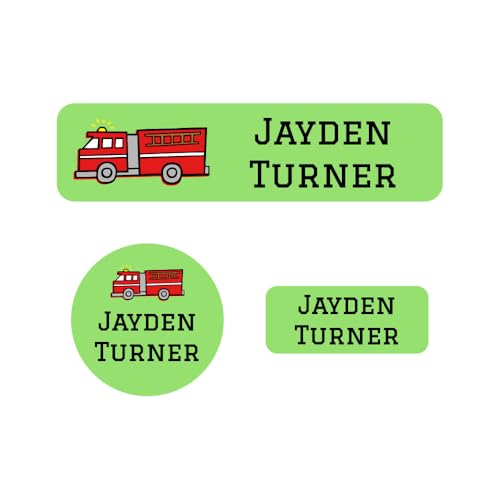 Name Bubbles - Kids Custom Name Labels for Daycare, School, Camp (102 Labels) - Personalized Waterproof Name Stickers for Clothes Tags, Lunch Boxes, Water Bottles, & School Supplies (Fire Truck) - color: Fire Truck, size: 102 Labels
