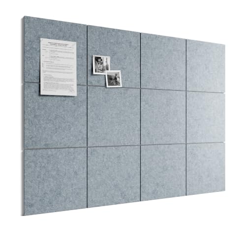 Bumusty Large Cork Board 48" x 36" Alternative - 12 Pack Felt Wall Tiles with 70 Safe Removable Adhesive Tabs, 30 Pushpins, Cork Boards for Walls Pin Board Bulletin Board Office Decor (Blue Gray) - color: Blue Gray, size: Solid Tile 12-Pack