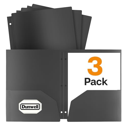 Dunwell Plastic 2-Pocket Folders for 3-Ring Binders, (3 Pack, Black) 3 Hole Punched, Divider Folder for Notebooks, Heavy Duty Poly, Fits 8.5x11 Sheets, Includes Labels - color: Black, size: 3 Pack