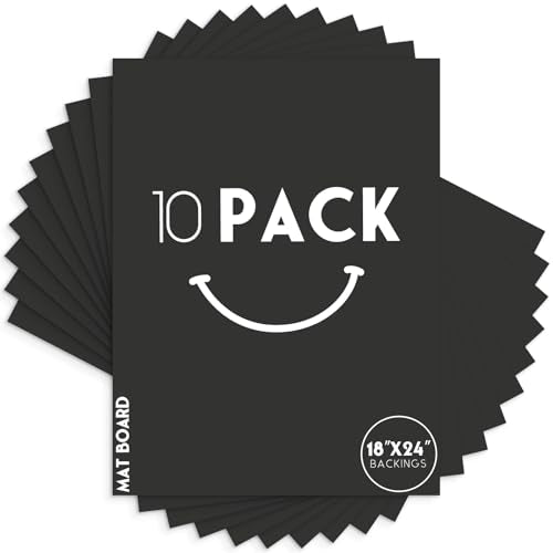 Golden State Art, Pack of 10 Black 18x24 Uncut Photo Mat Matboard, 4-Ply Thick Backing Board for Frame, Picture, Print - color: Black, size: 18x24 - 10 Pack