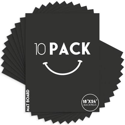 Golden State Art, Pack of 10 Black 18x24 Uncut Photo Mat Matboard, 4-Ply Thick Backing Board for Frame, Picture, Print - color: Black, size: 18x24 - 10 Pack