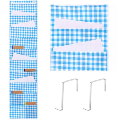 MotiMind 10 Pockets Wall Hanging File Folders File Storage Pocket Chart for Classroom Hanging Wall Organizer with 2 Over the Door Hangers, 58" x 14" for School Classroom Office Home (Blue Plaid) - style: Blue Plaid