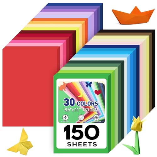 MAXECHO 8.5" X 11" Colored Cardstock Bulk Assorted 150 Sheets in 30 Colors Construction Paper Card Stock Printer Paper for DIY Crafts, Kids School Supplies, Cricut, 180 GSM - color: Multicolor, size: 8.5inch x 11inch, 150 Sheets