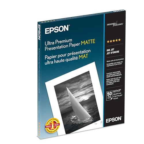 Epson Ultra Premium Presentation Paper MATTE (8.5x11 Inches, 50 Sheets) (S041341),White