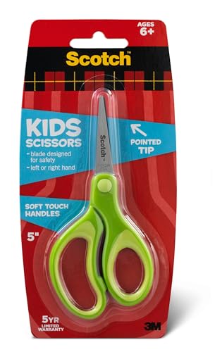 Scotch Kids Pointed Tip Scissors with Soft Touch, 5 Inches (1442P) (Colors may vary) - size: 5-inch