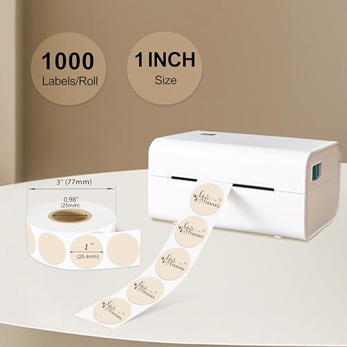 1 Inch Round Thermal Sticker Labels,Color Dot Stickers,Label Stickers,Waterproof,Oil Proof,for Thermal Printers,DIY,Office,Retail,Home and Warehouse Organization,1000 Pcs Light Brown - color: Light Brown
