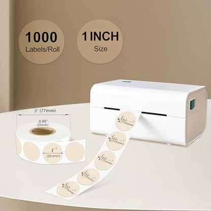 1 Inch Round Thermal Sticker Labels,Color Dot Stickers,Label Stickers,Waterproof,Oil Proof,for Thermal Printers,DIY,Office,Retail,Home and Warehouse Organization,1000 Pcs Light Brown - color: Light Brown
