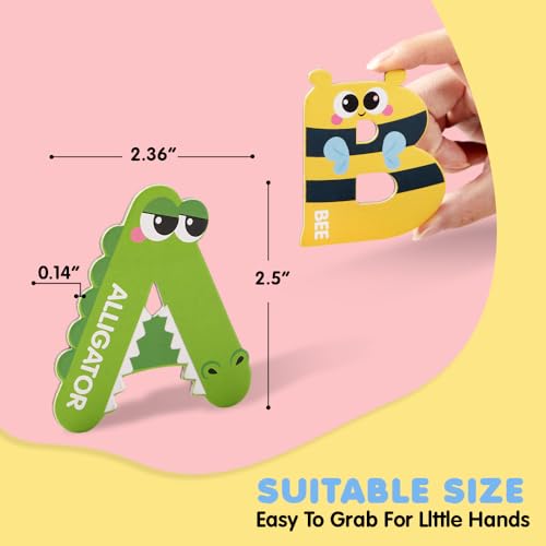JOYIN Magnetic Letters, Animal Alphabet Fridge Magnets for Toddlers 3 4 5 Years Old, 26 Uppercase Refrigerator Magnets, Large Size ABC Educational Spelling Learning Toys for Kids