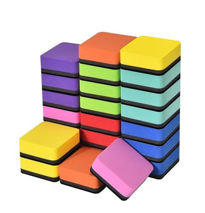 24 Pack Square Magnetic Whiteboard Erasers, Mini Dry Erase Board Erasers for Kids and Students, 8 Color - color: Square- 8 Color