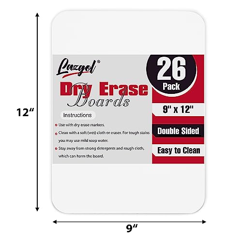 Dry Erase Board 9"x12"- Lazgol Small 26 Classroom Mini White Boards for Students, Teachers | Double Sided Small White Board Bulk (26 PK)