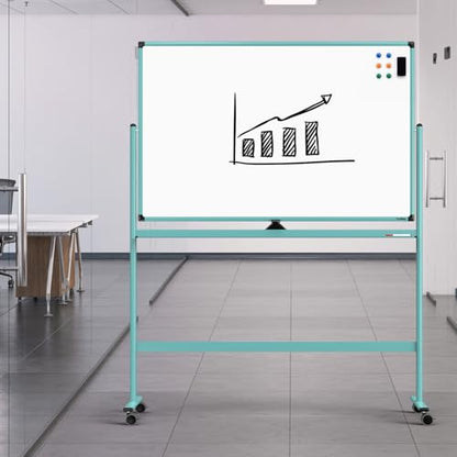 Rolling Whiteboard, 48x32 Inches Dry Erase Board with Stand, Magnetic Mobile Whiteboard on Wheels, Standing White Board for Office, School, Home, Large Double Sided White Board with Paper Pad - color: Light Blue, size: 48"x32"
