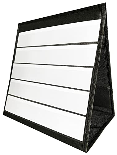 Tabletop Desktop Pocket Chart Table Top with Bonus 20X Dry Erase Cards, Desktop Tabletop Teaching Pocket Chart Double Sided and Self-Standing Black (13 inches X 12 inches)