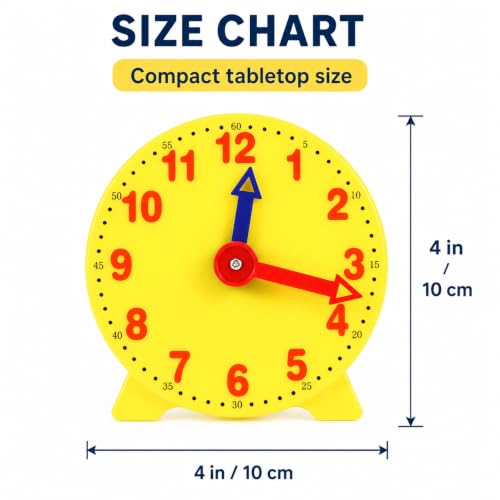 4 inch Teaching Clock, Learning Tell Time Analog Clock Demonstration 12 Hour 2 Pointers for Classroom Teacher