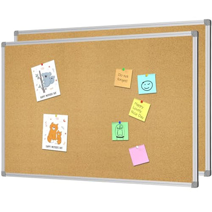 Lockways Cork Board Bulletin Board, 2 Pack Double Sided Corkboard 36" x 24", Wall-Mounted Silver Aluminum Message Presentation Notice Board 3 x 2 Feet - size: 2 Pack 36 x 24 Inch