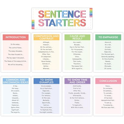 Dunzoom 9 Pieces Sentence Starters Posters Descriptive Vocabulary Classroom Educational Posters English Grammar Chart Bulletin Board Decoration for Middle High School Classroom(Classic Style) - style: Classic