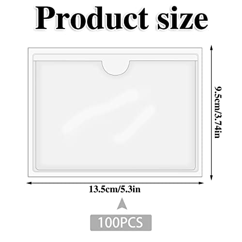 100 Pack Self-Adhesive 3" x 5" Index Card Pockets with Top Open for Loading, Clear Plastic Index Card Lables Holder for Organizing Storage Bins and Protecting Cards Photos Labels - size: 100pack 3 x 5 Inches