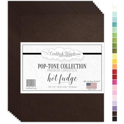 Cardstock Warehouse Pop-Tone Hot Fudge Brown Cardstock Paper – 50 Sheets, 8.5 x 11" - 65 lb / 175 GSM Premium Brown Card Stock for Die-cutting, Crafts, Printing, Card Making and DIY Projects - color: Hot Fudge Brown