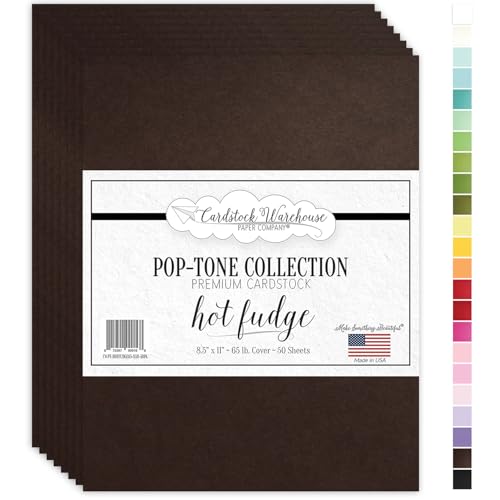 Cardstock Warehouse Pop-Tone Hot Fudge Brown Cardstock Paper – 50 Sheets, 8.5 x 11" - 65 lb / 175 GSM Premium Brown Card Stock for Die-cutting, Crafts, Printing, Card Making and DIY Projects - color: Hot Fudge Brown
