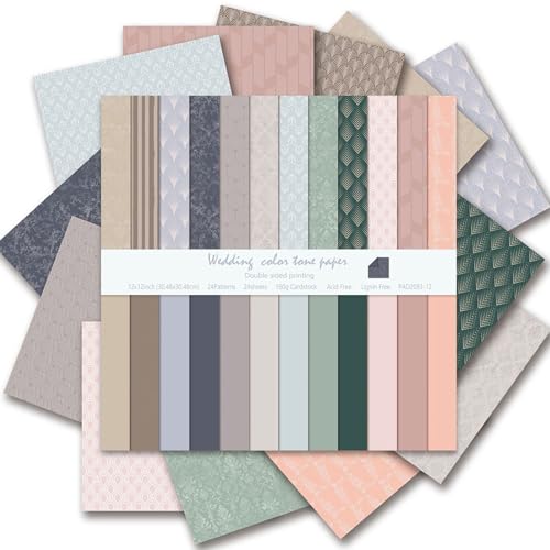 24 Sheets Scrapbook Paper - Boho Patterned Cardstock Paper Pads, 12"x12" 160gsm Coloured Double Sided Decorative Craft Papers for Scrapbooking, Card Making, Journaling and DIY Projects (Boho 6) - color: Boho 6