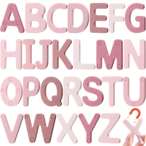 VioraWhite 26 Pcs Food Grade Silicone Magnetic Letters (Sealed Magnet, CPC Certified) Toddler Fridge Bulk ABC Educational Learning Toy for Baby Kid Girl Boy Gift(Rose Pink,Letter) - color: Rose Pink, style: Letter
