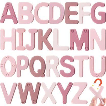 VioraWhite 26 Pcs Food Grade Silicone Magnetic Letters (Sealed Magnet, CPC Certified) Toddler Fridge Bulk ABC Educational Learning Toy for Baby Kid Girl Boy Gift(Rose Pink,Letter) - color: Rose Pink, style: Letter