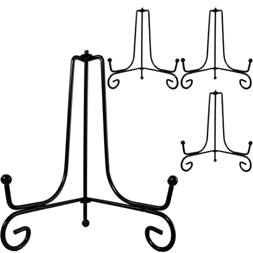 HENABLE 4PCS Premium Black Iron Plate Stands for Display 6 Inch, Decorative Solid Metal Plate Holders for Displaying, Mini Easel, Frame, Book, Card, Plaque, Bowl, Picture Stands for Display - size: 4PCS 6IN