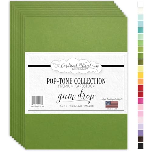 Cardstock Warehouse Pop-Tone Gumdrop Green Cardstock Paper – 50 Sheets, 8.5 x 11" - 65 lb / 175 GSM Premium Green Card Stock for Die-cutting, Crafts, Printing, Card Making and DIY Projects - color: Gumdrop Green