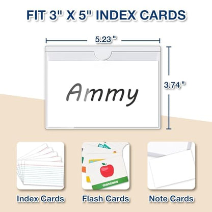H4D 48 Pack Labels for Storage Bins, 3" x 5" Plastic Clear Adhesive Index Card Holders, Tote Label Pockets for Organizing Storage, Library Card, Shelves - size: 3" x 5", style: 48 Pack